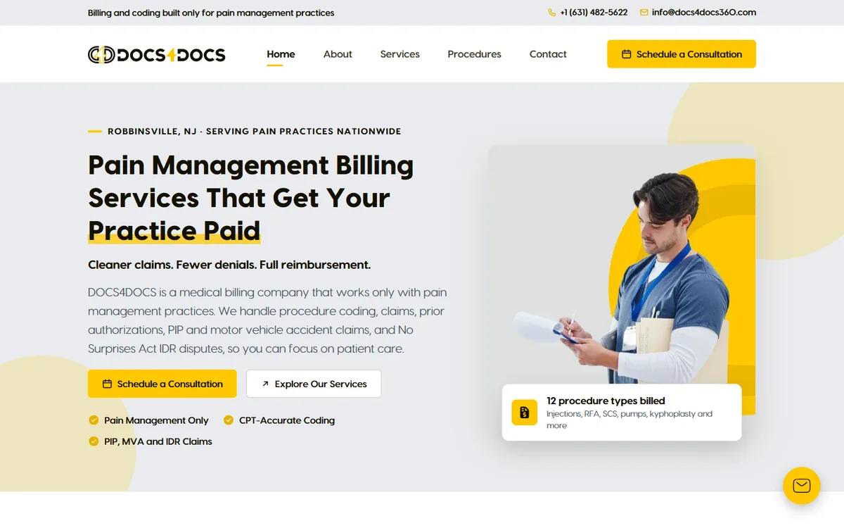 DOCS4DOCS - Website for a pain-management medical billing company